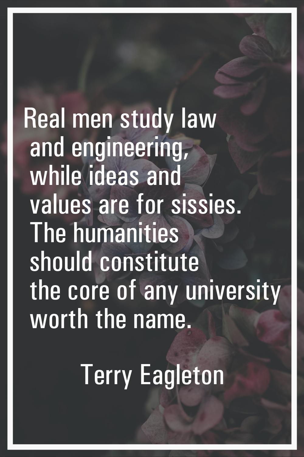 Real men study law and engineering, while ideas and values are for sissies. The humanities should c