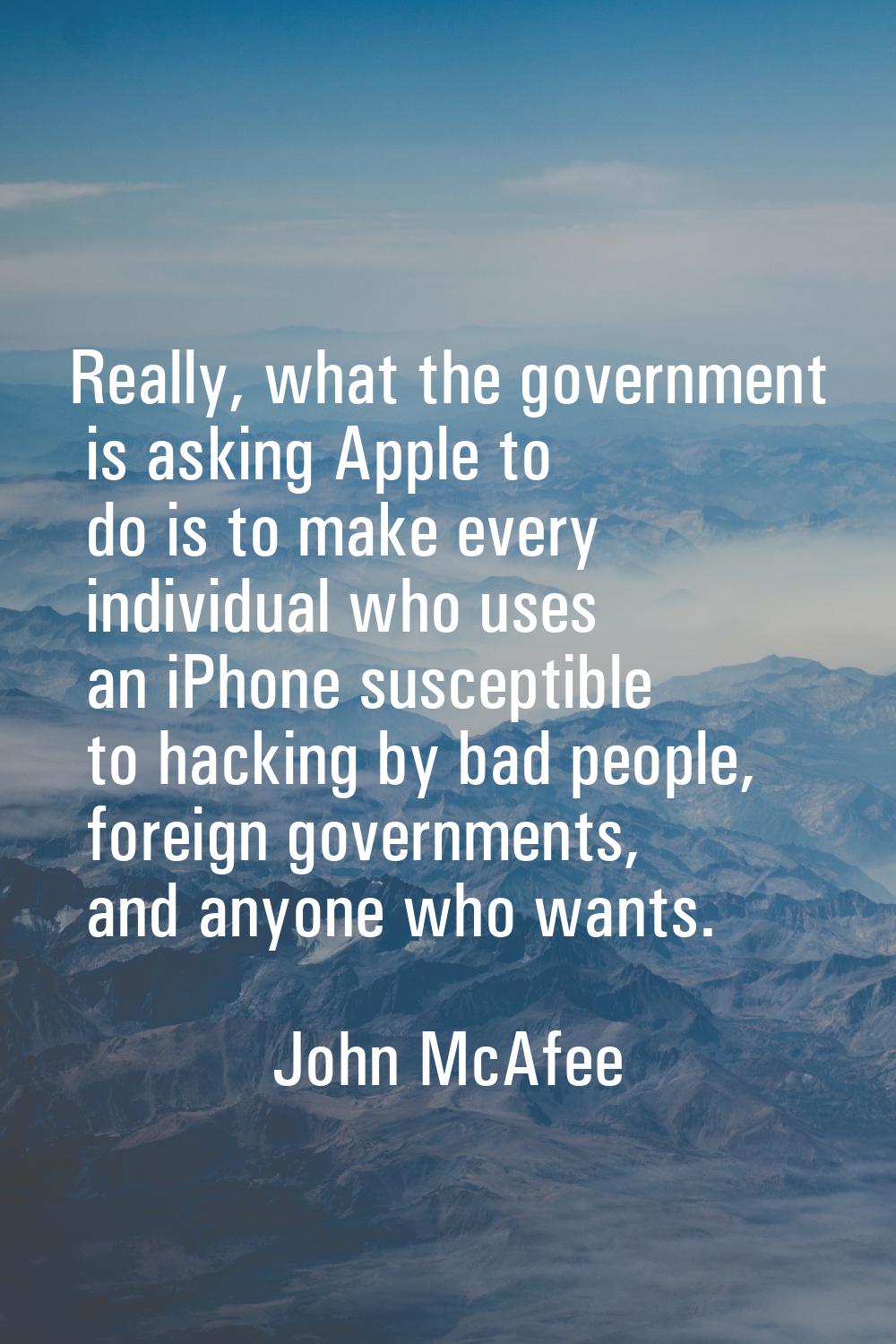 Really, what the government is asking Apple to do is to make every individual who uses an iPhone su