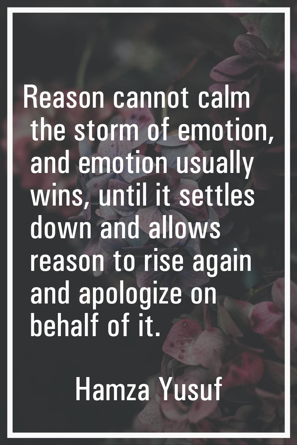 Reason cannot calm the storm of emotion, and emotion usually wins, until it settles down and allows