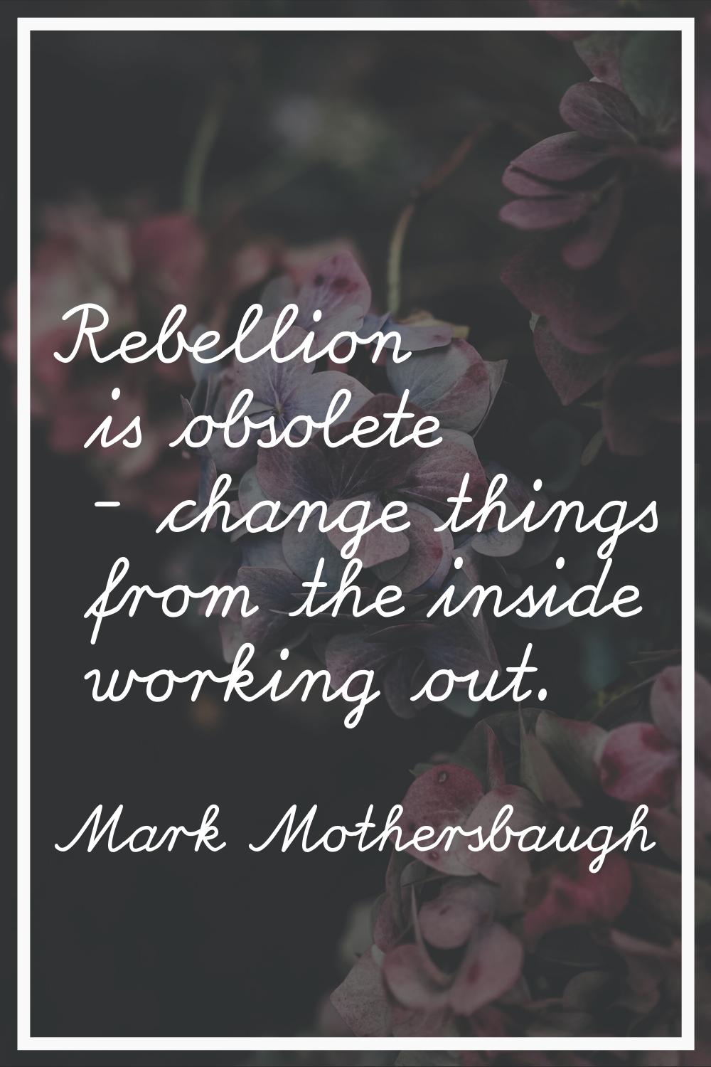 Rebellion is obsolete - change things from the inside working out.
