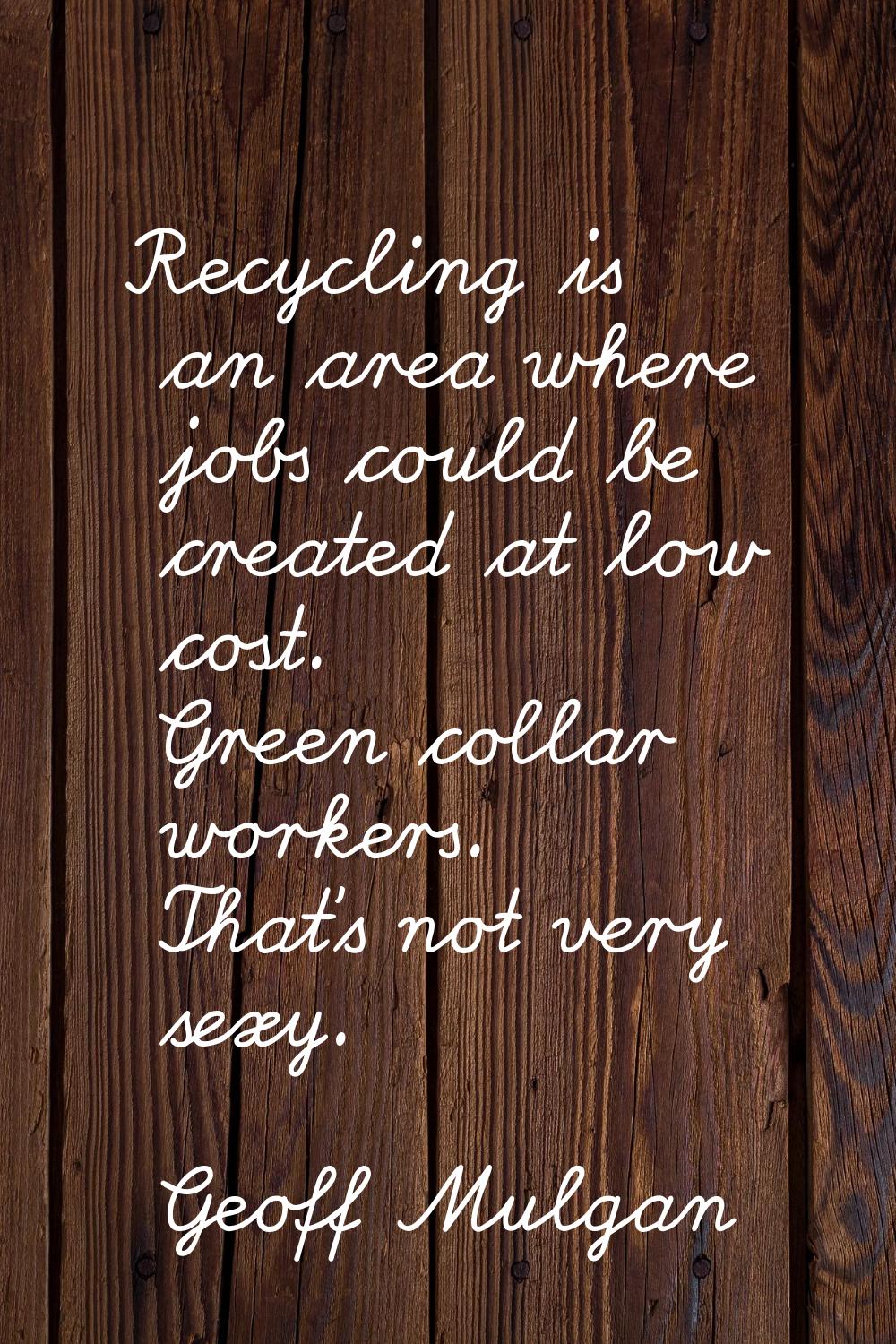 Recycling is an area where jobs could be created at low cost. Green collar workers. That's not very