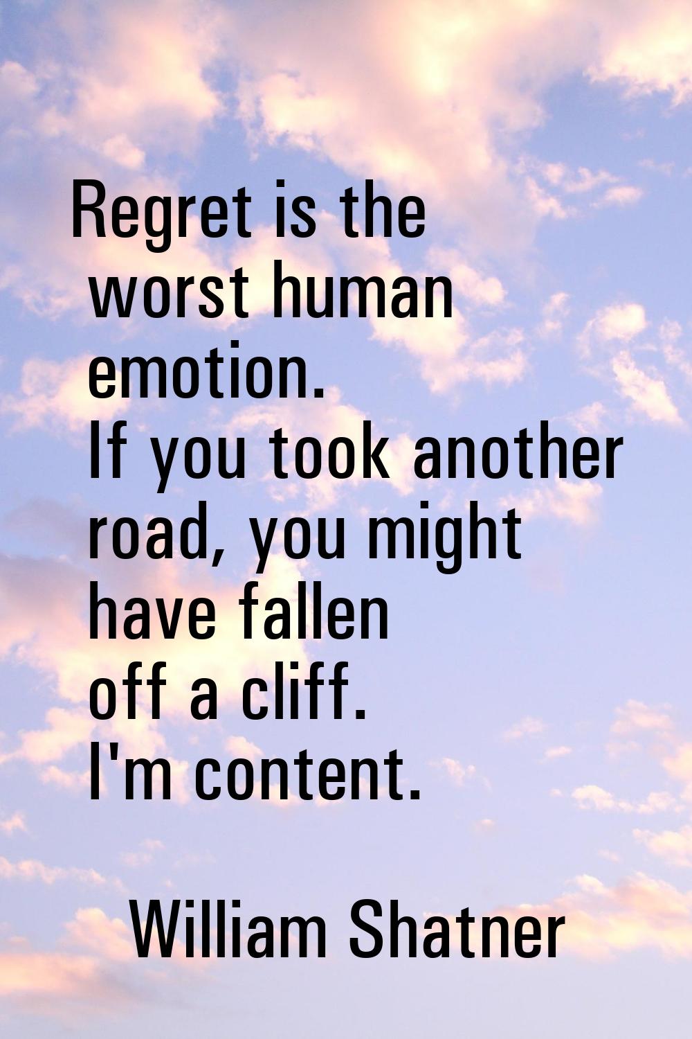 Regret is the worst human emotion. If you took another road, you might have fallen off a cliff. I'm