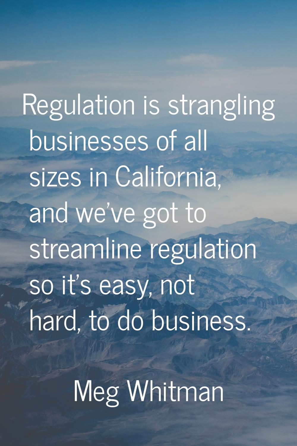 Regulation is strangling businesses of all sizes in California, and we've got to streamline regulat