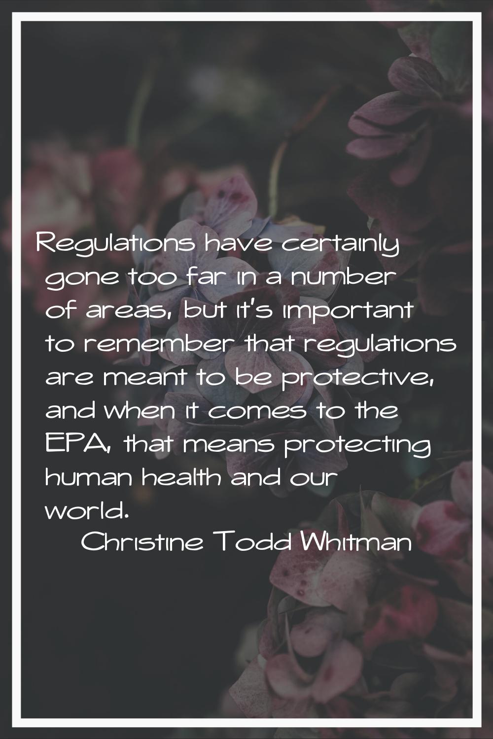 Regulations have certainly gone too far in a number of areas, but it's important to remember that r