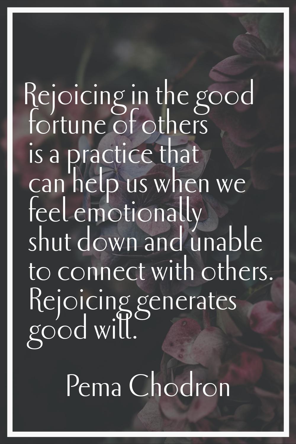 Rejoicing in the good fortune of others is a practice that can help us when we feel emotionally shu