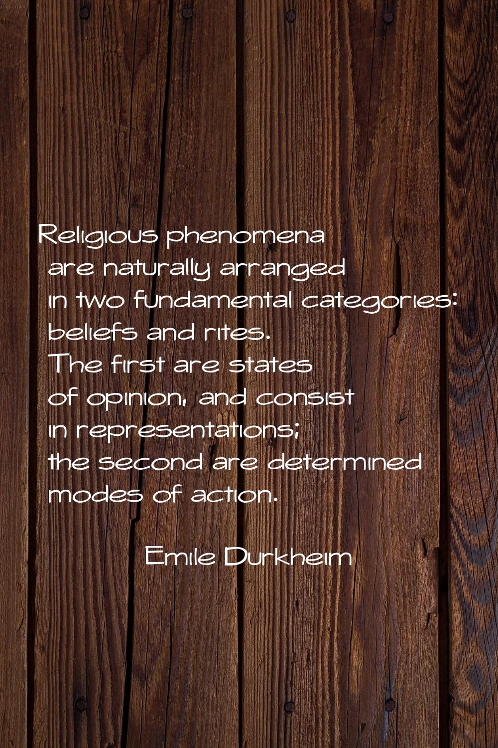 Religious phenomena are naturally arranged in two fundamental categories: beliefs and rites. The fi