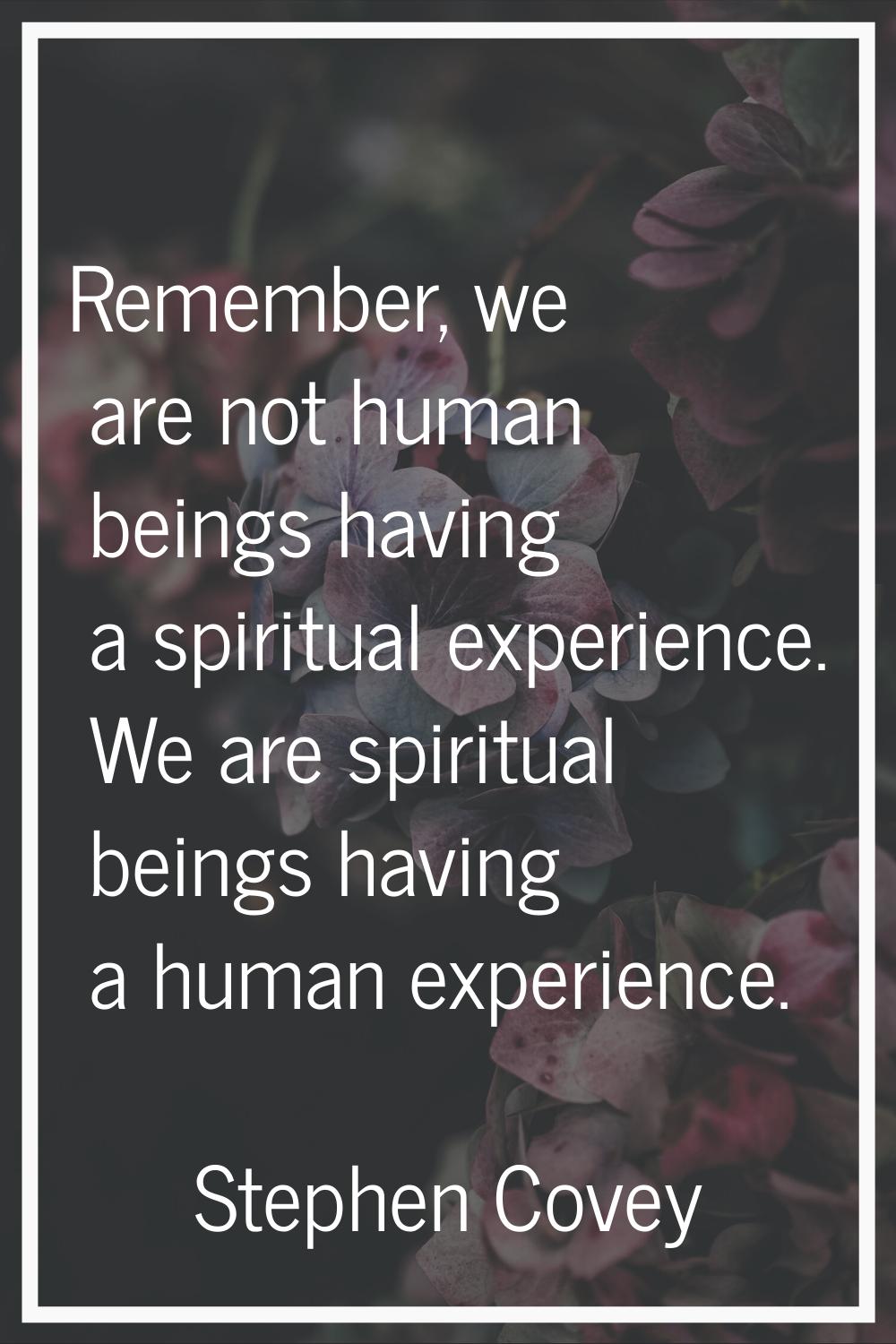 Remember, we are not human beings having a spiritual experience. We are spiritual beings having a h