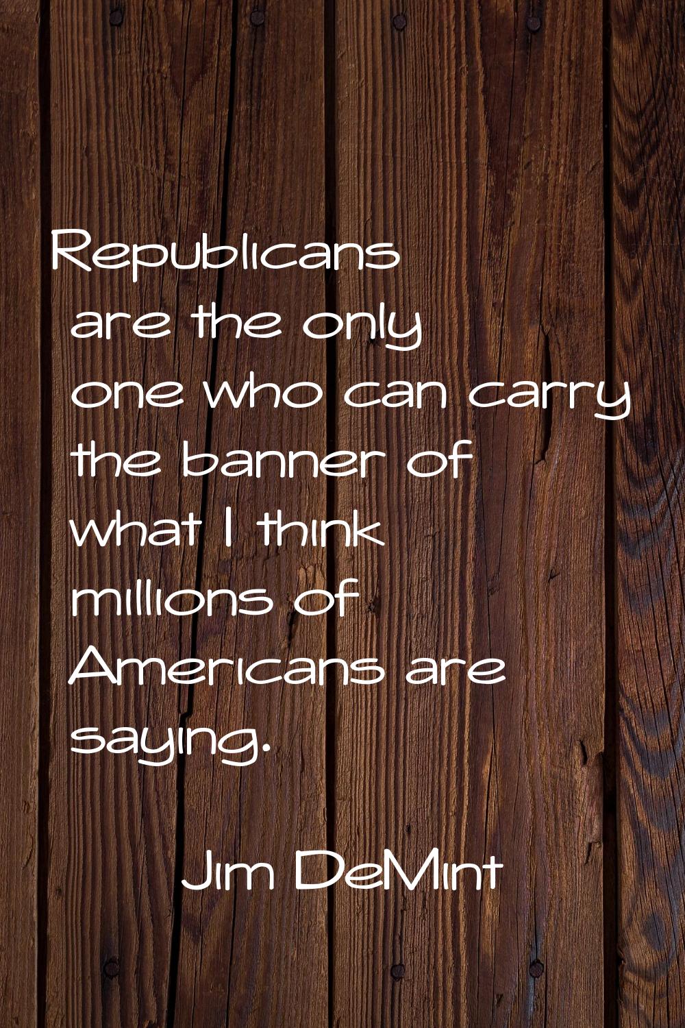 Republicans are the only one who can carry the banner of what I think millions of Americans are say