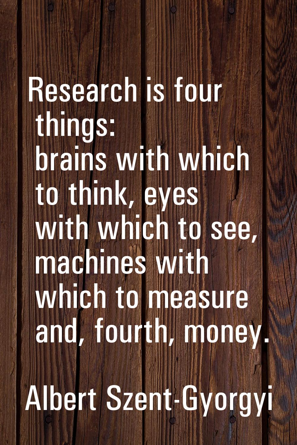 Research is four things: brains with which to think, eyes with which to see, machines with which to