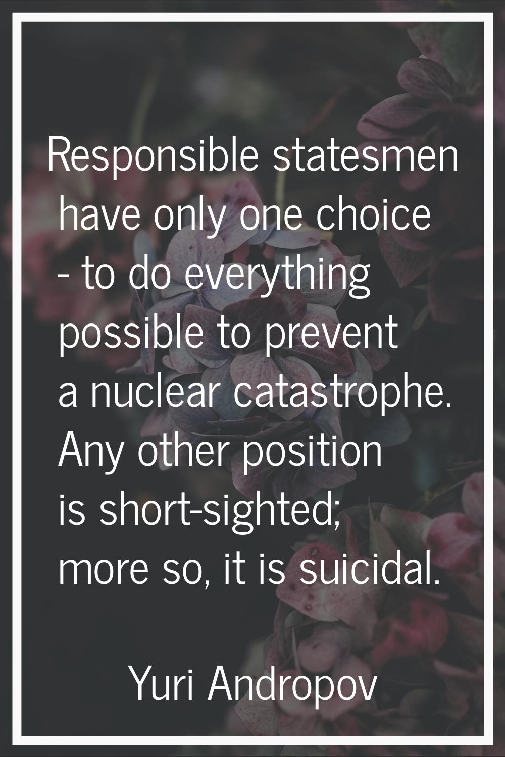 Responsible statesmen have only one choice - to do everything possible to prevent a nuclear catastr