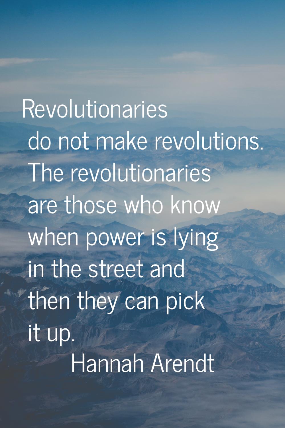 Revolutionaries do not make revolutions. The revolutionaries are those who know when power is lying