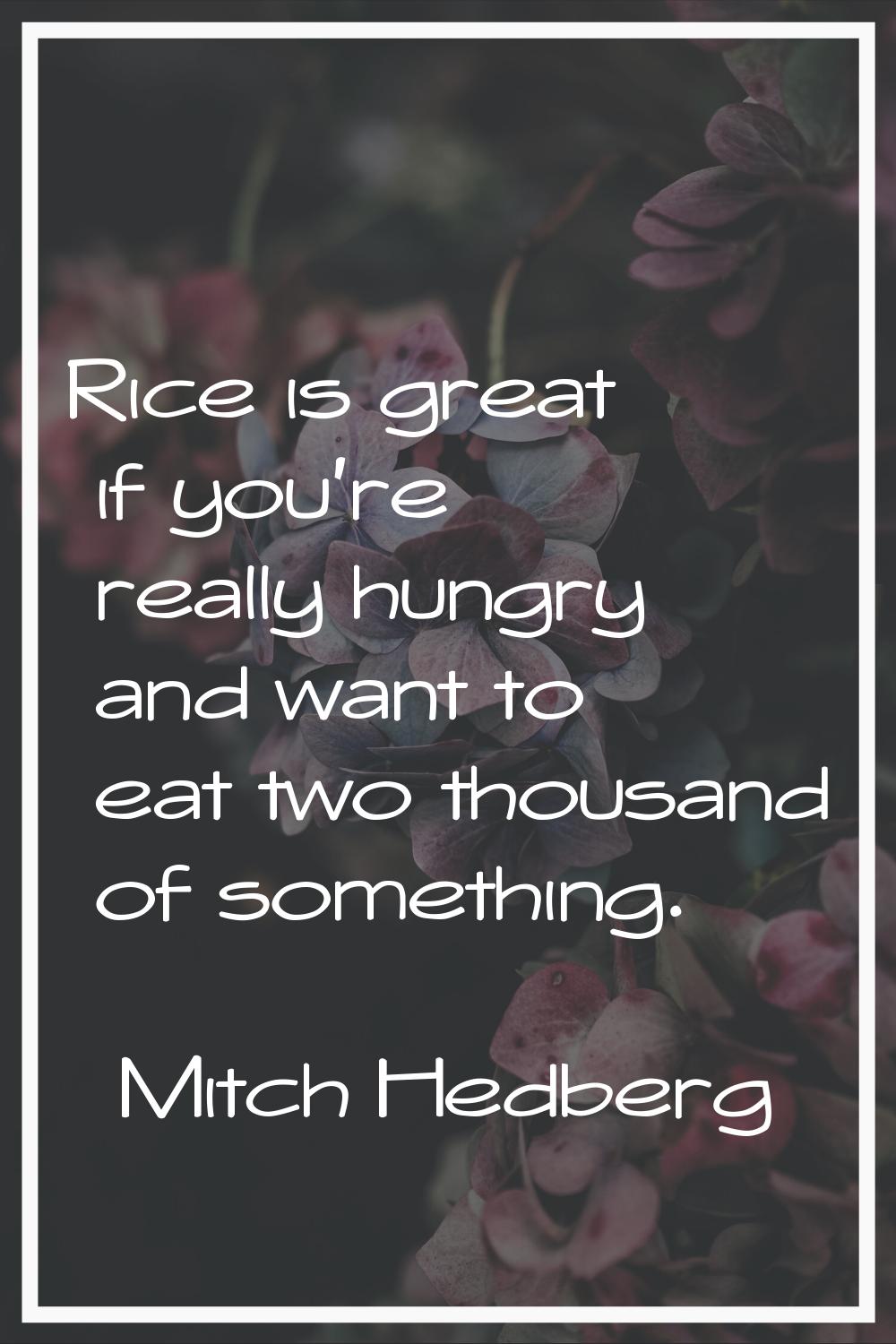 Rice is great if you're really hungry and want to eat two thousand of something.