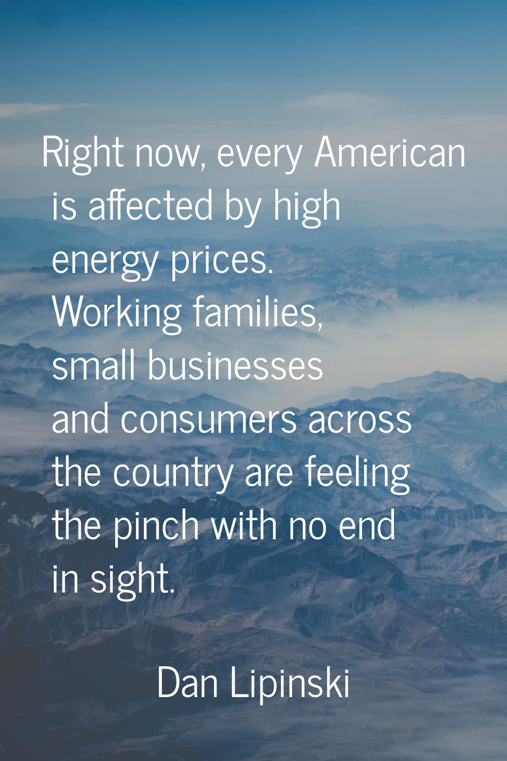 Right now, every American is affected by high energy prices. Working families, small businesses and