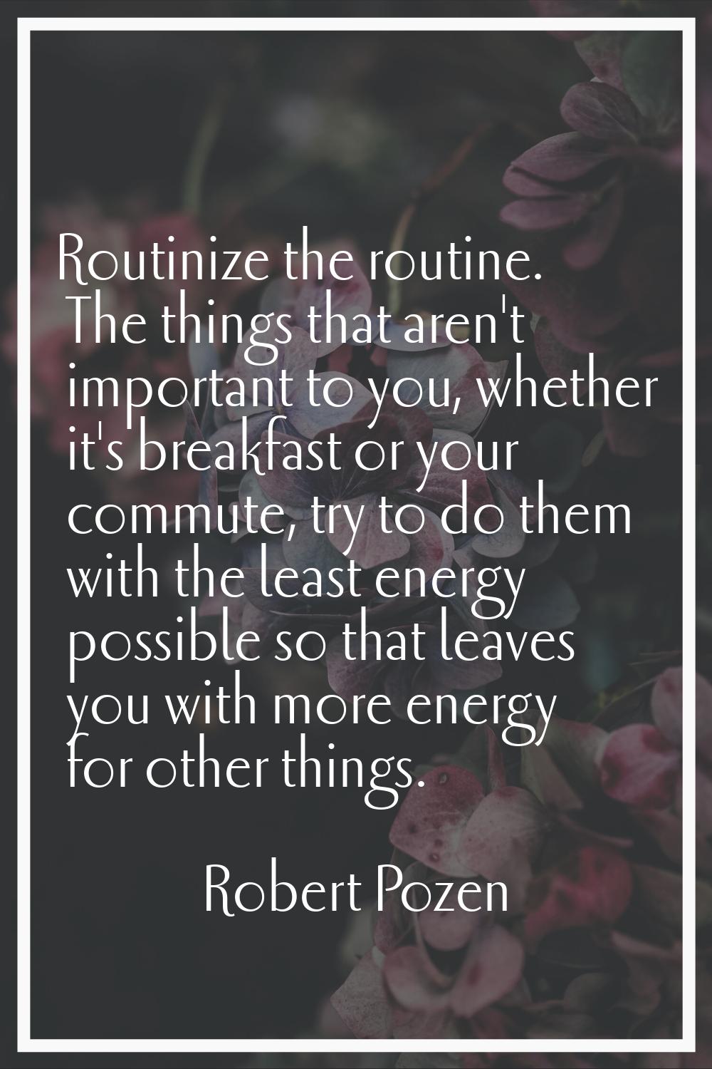Routinize the routine. The things that aren't important to you, whether it's breakfast or your comm