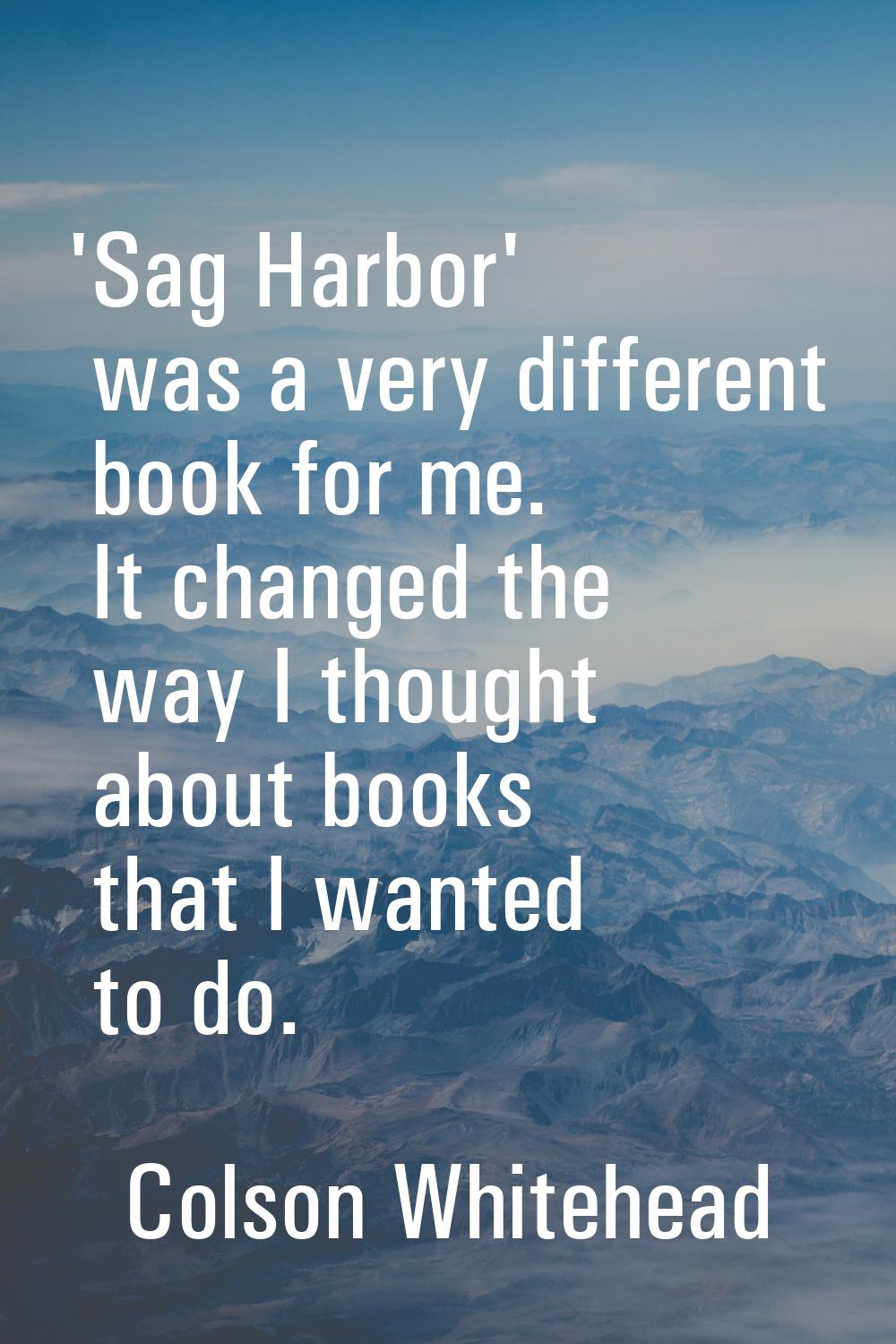 'Sag Harbor' was a very different book for me. It changed the way I thought about books that I want