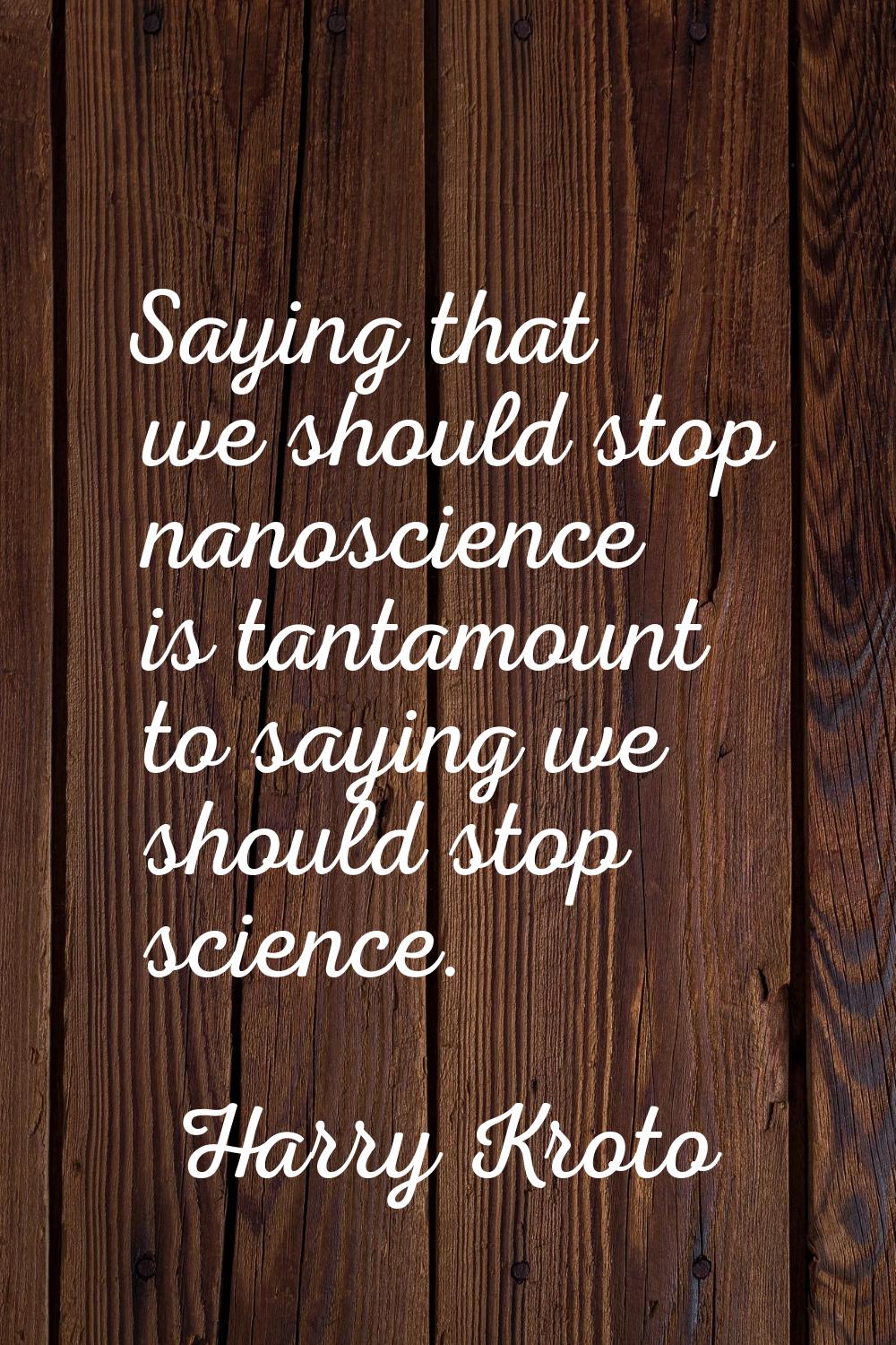 Saying that we should stop nanoscience is tantamount to saying we should stop science.