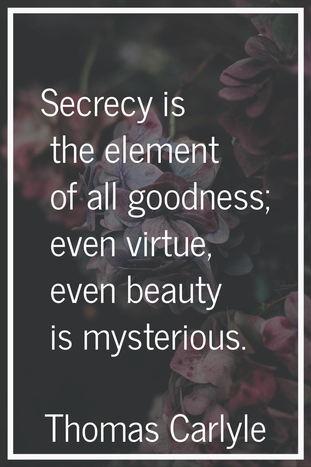 Secrecy is the element of all goodness; even virtue, even beauty is mysterious.