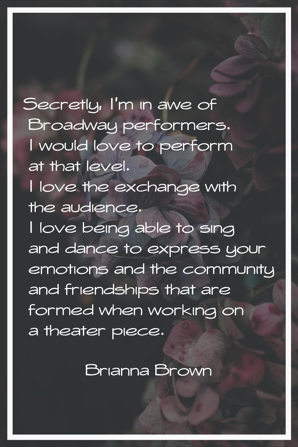 Secretly, I'm in awe of Broadway performers. I would love to perform at that level. I love the exch