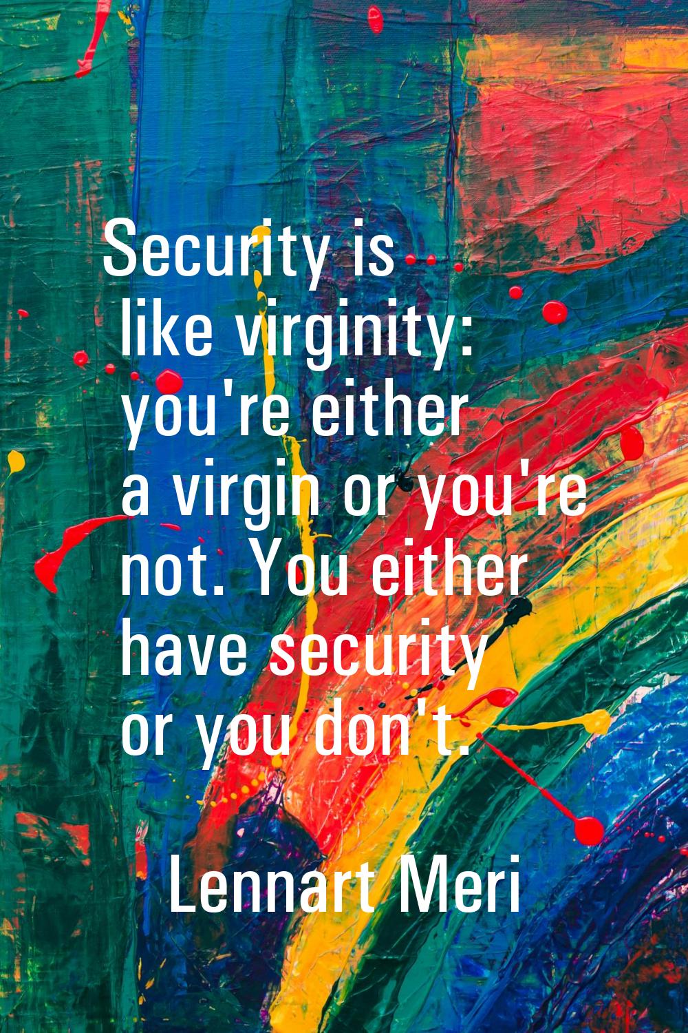 Security is like virginity: you're either a virgin or you're not. You either have security or you d