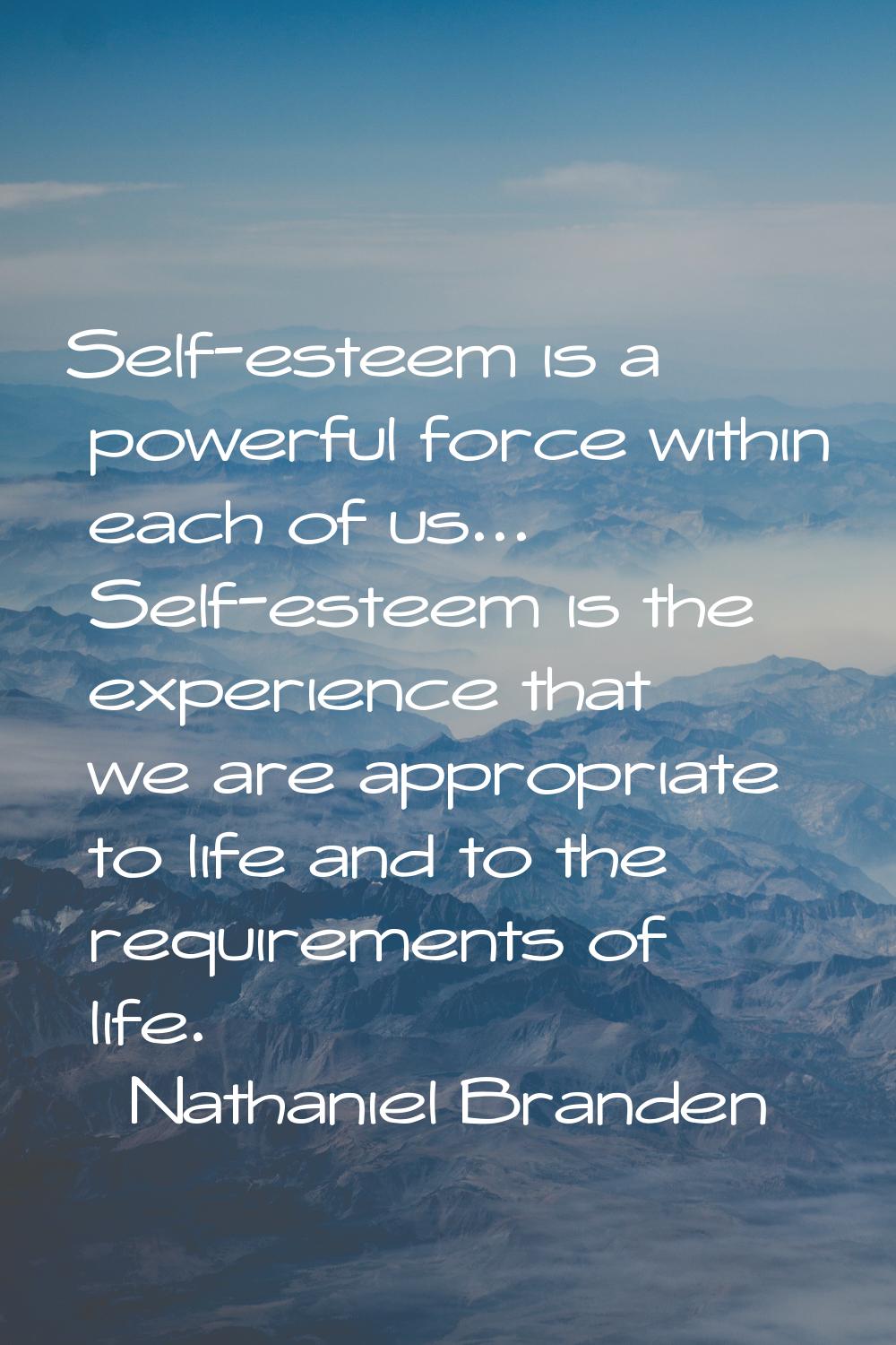 Self-esteem is a powerful force within each of us... Self-esteem is the experience that we are appr