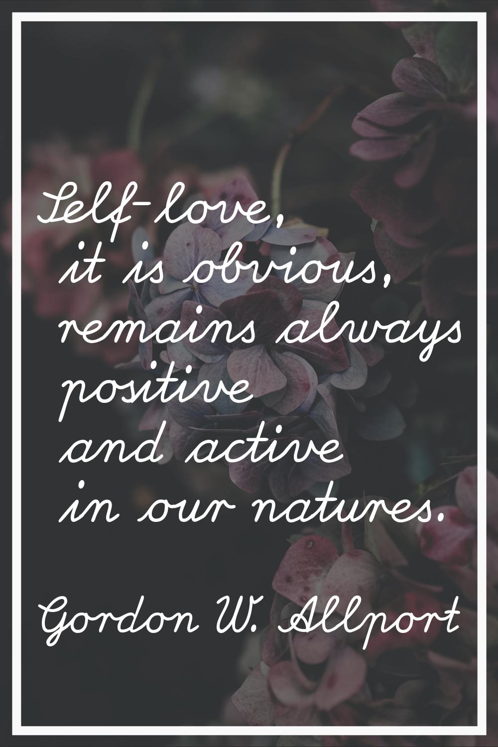 Self-love, it is obvious, remains always positive and active in our natures.