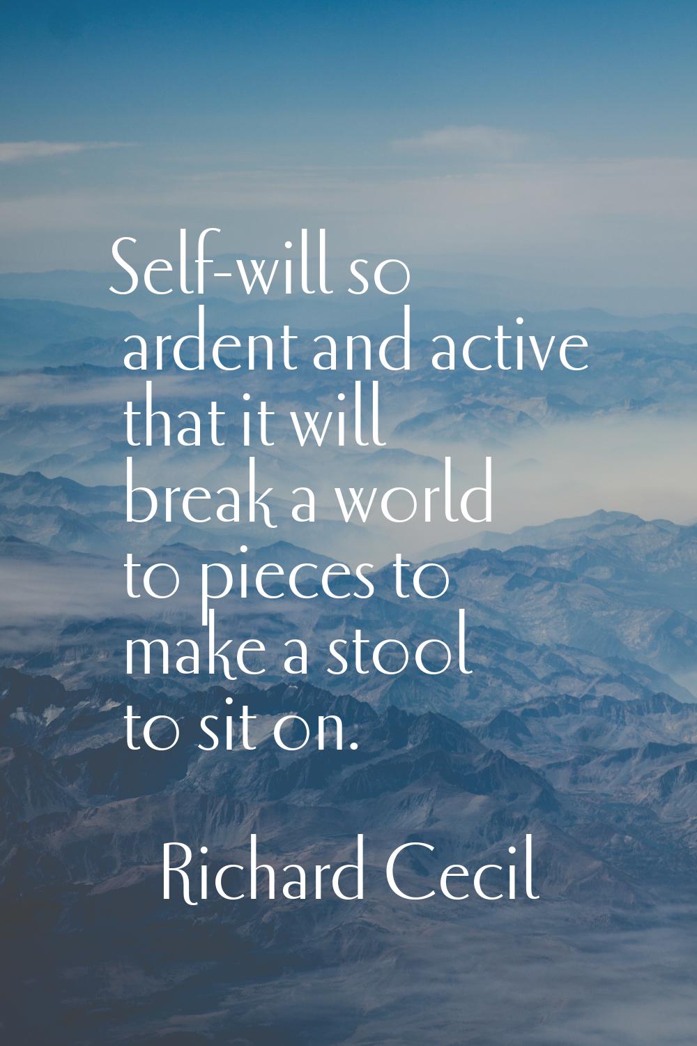 Self-will so ardent and active that it will break a world to pieces to make a stool to sit on.