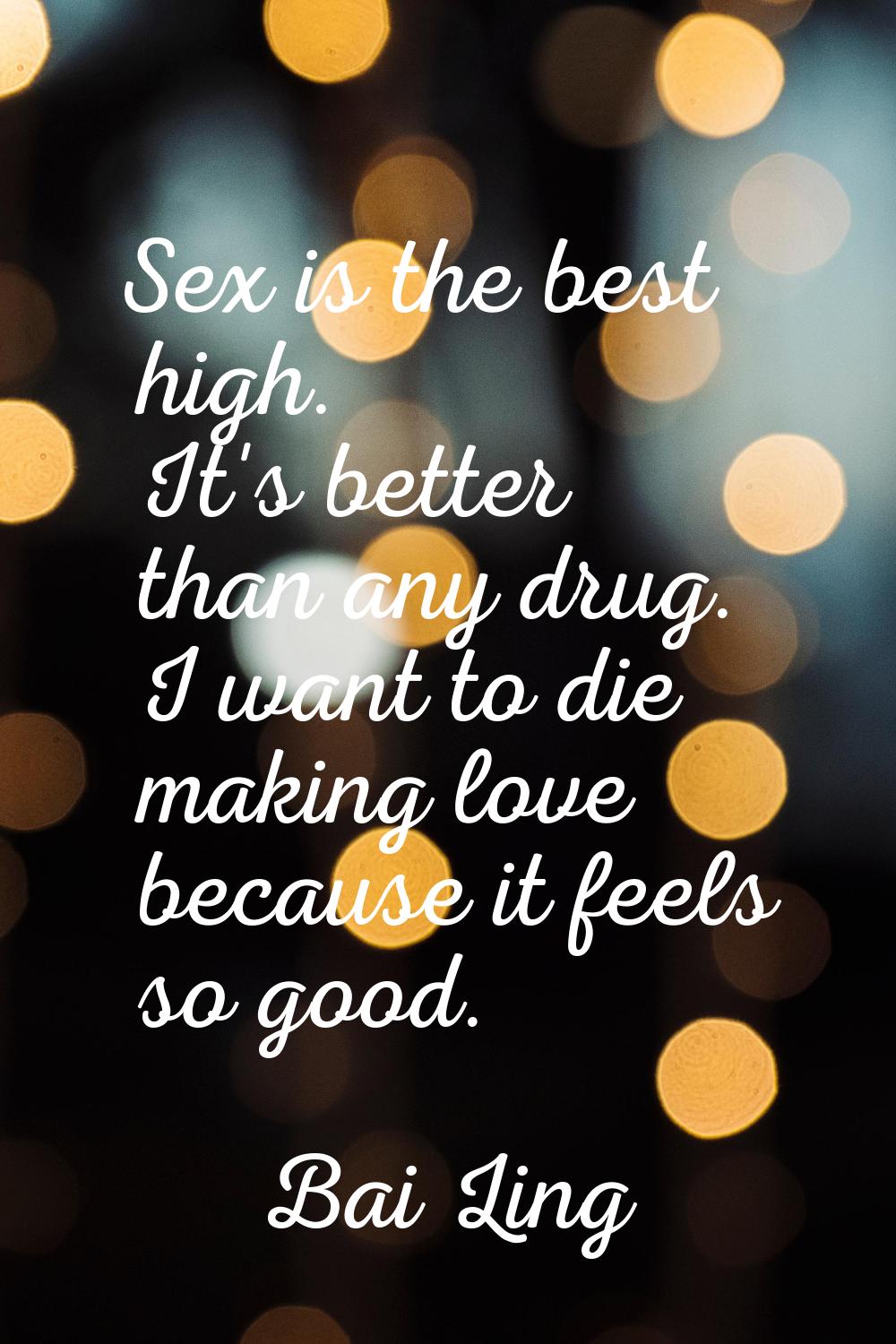 Sex is the best high. It's better than any drug. I want to die making love because it feels so good