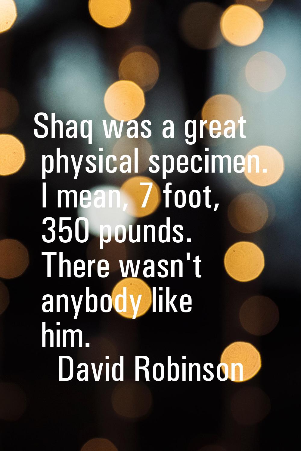 Shaq was a great physical specimen. I mean, 7 foot, 350 pounds. There wasn't anybody like him.