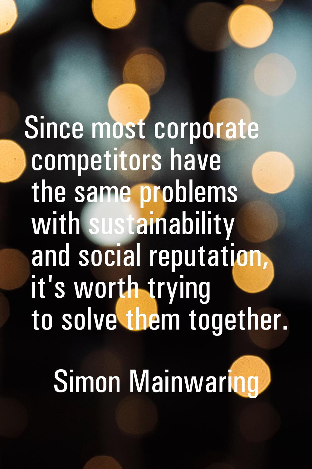 Since most corporate competitors have the same problems with sustainability and social reputation, 