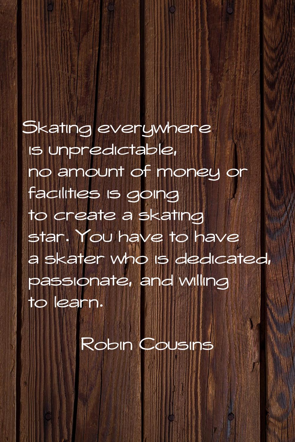 Skating everywhere is unpredictable, no amount of money or facilities is going to create a skating 