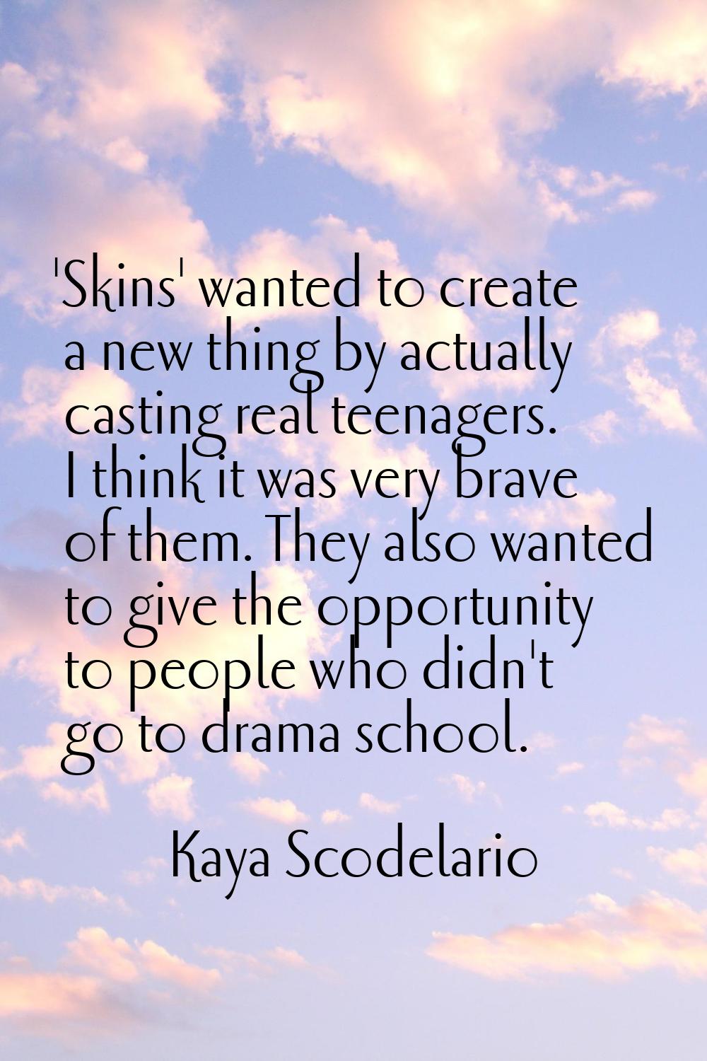 'Skins' wanted to create a new thing by actually casting real teenagers. I think it was very brave 