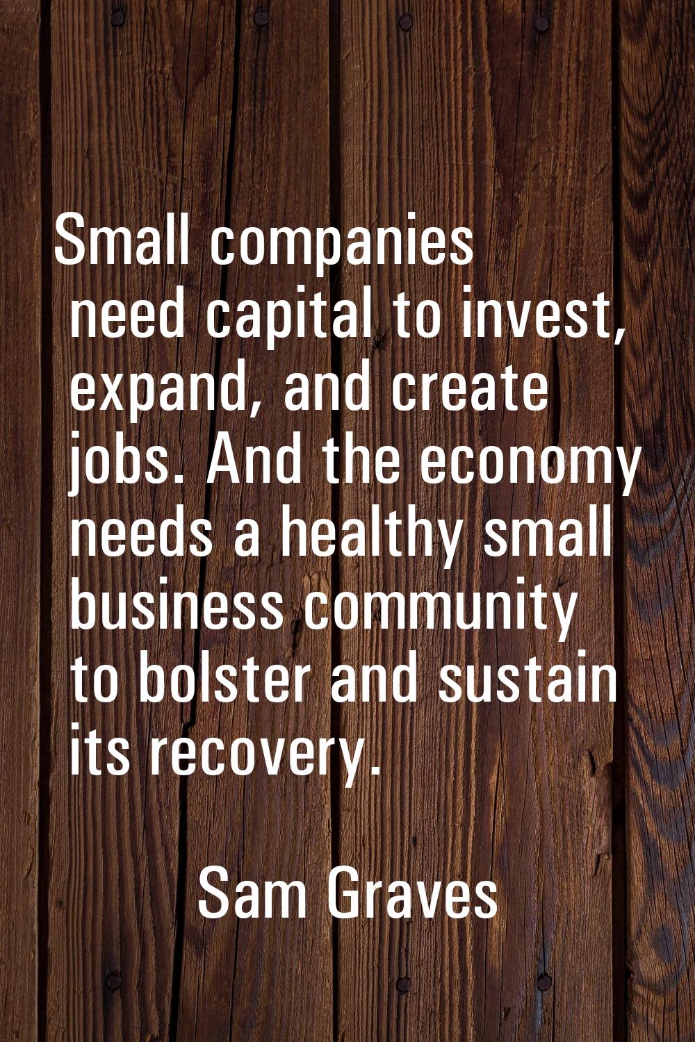 Small companies need capital to invest, expand, and create jobs. And the economy needs a healthy sm