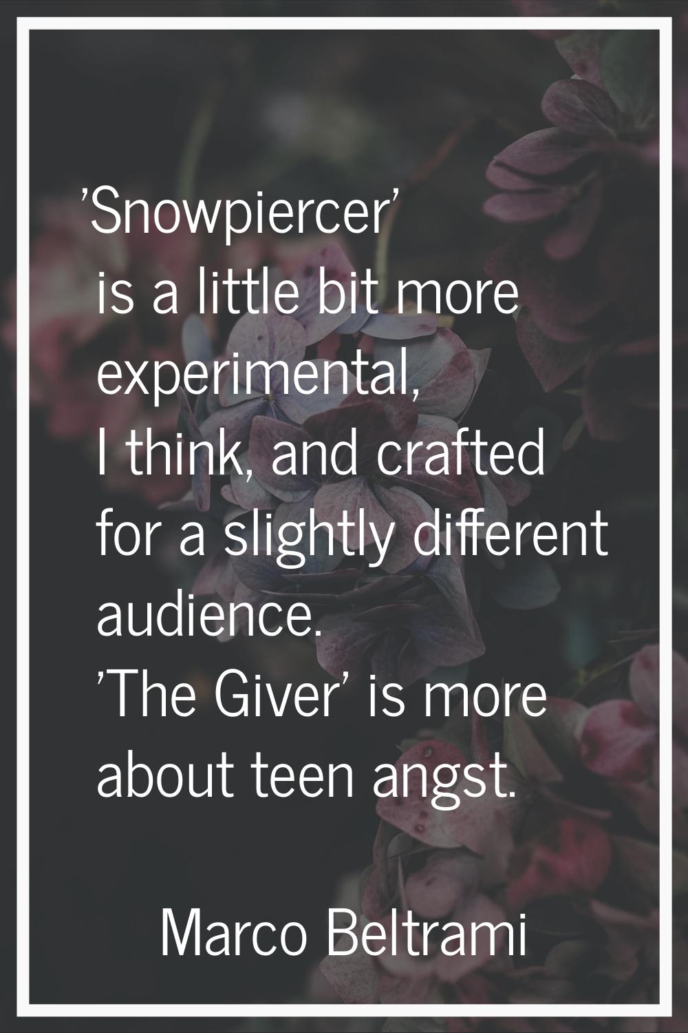 'Snowpiercer' is a little bit more experimental, I think, and crafted for a slightly different audi
