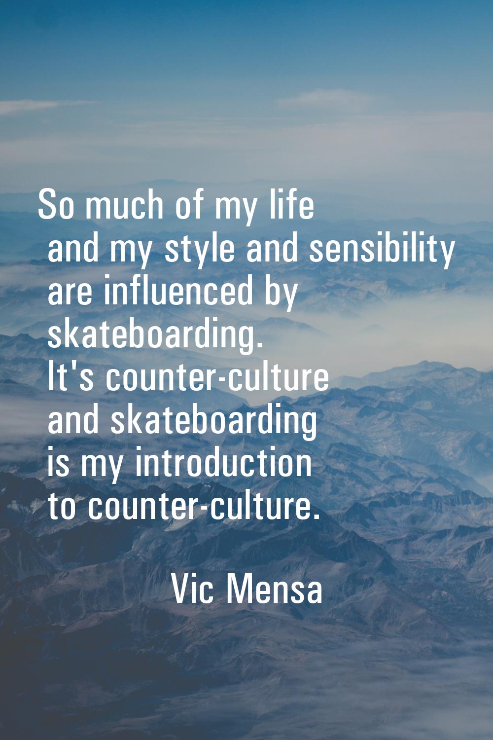 So much of my life and my style and sensibility are influenced by skateboarding. It's counter-cultu