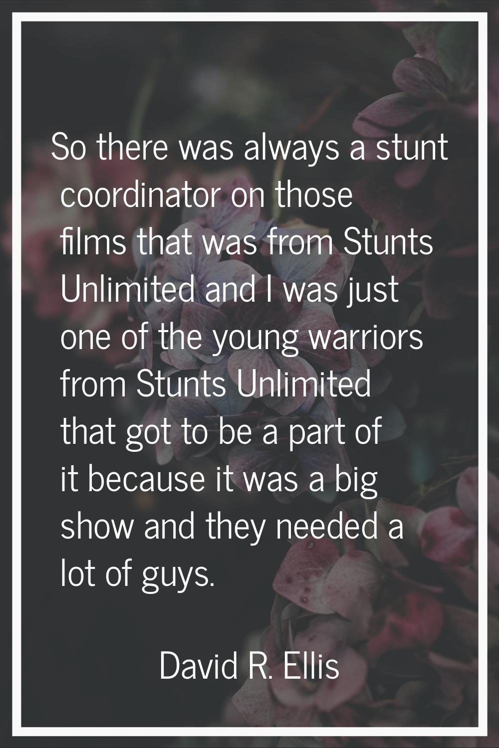So there was always a stunt coordinator on those films that was from Stunts Unlimited and I was jus