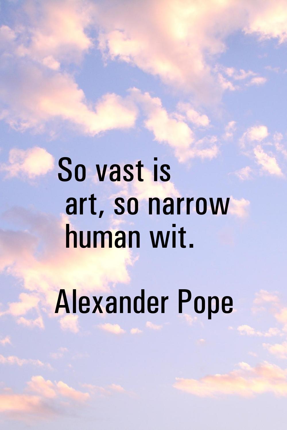 So vast is art, so narrow human wit.