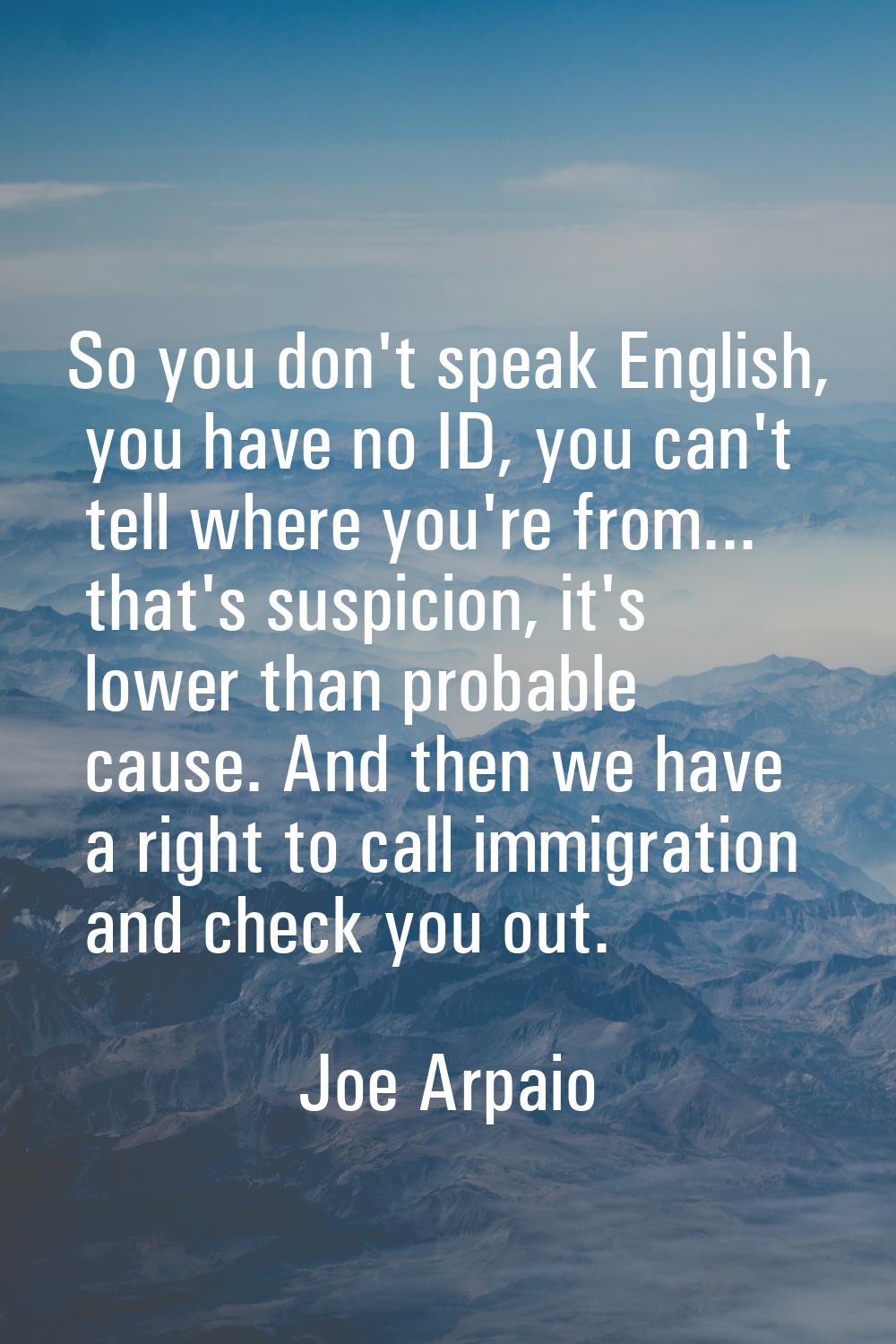 So you don't speak English, you have no ID, you can't tell where you're from... that's suspicion, i