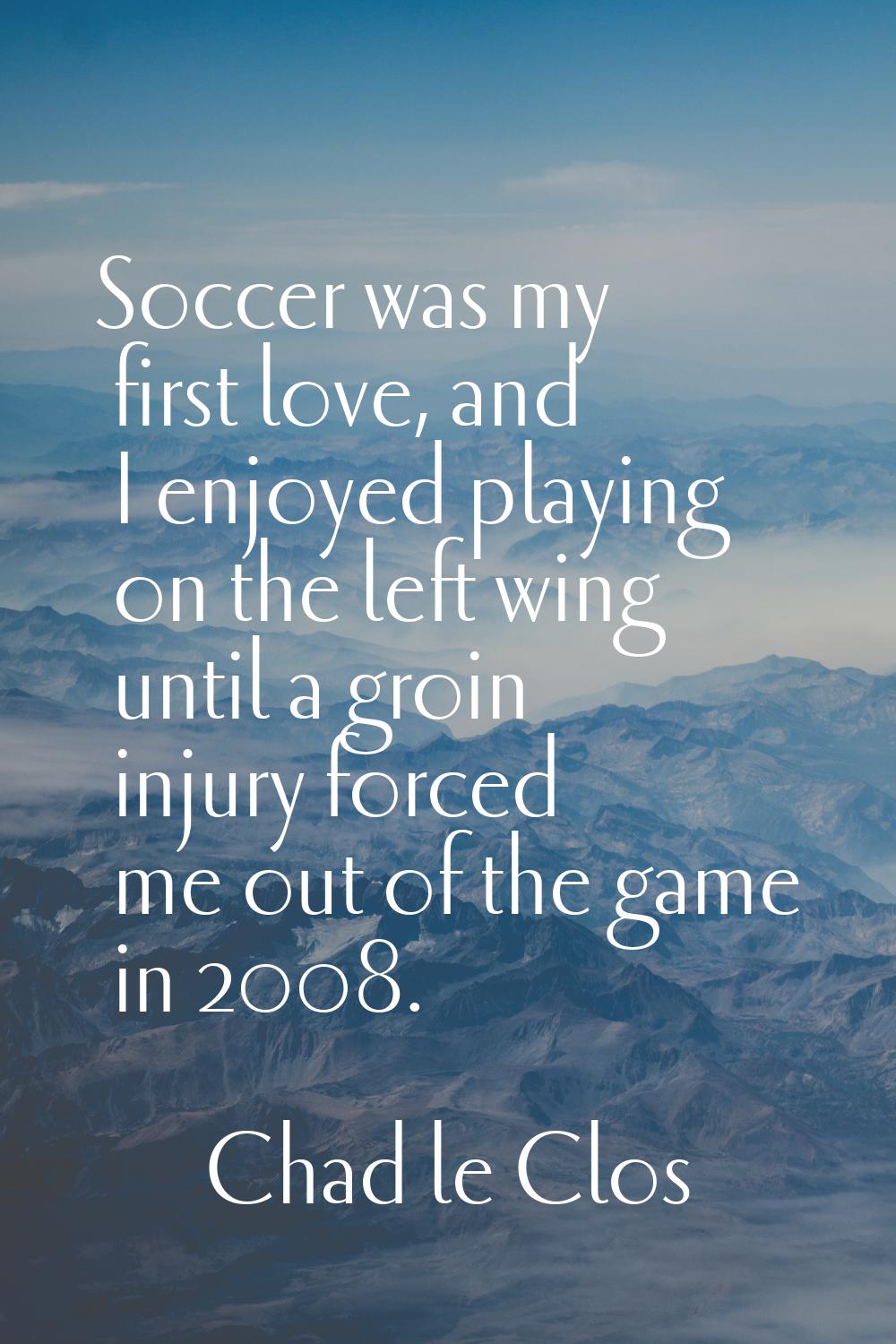 Soccer was my first love, and I enjoyed playing on the left wing until a groin injury forced me out