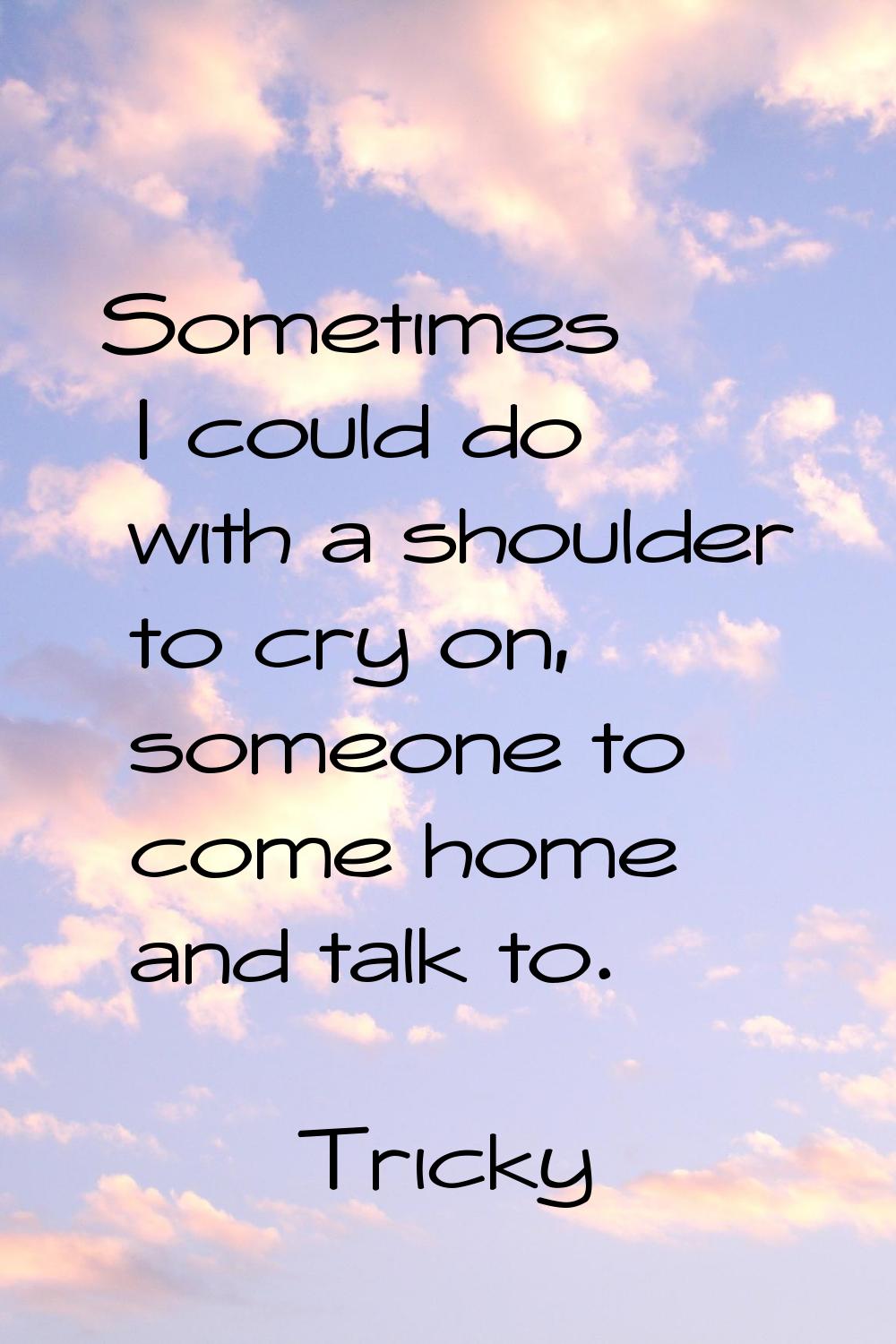 Sometimes I could do with a shoulder to cry on, someone to come home and talk to.