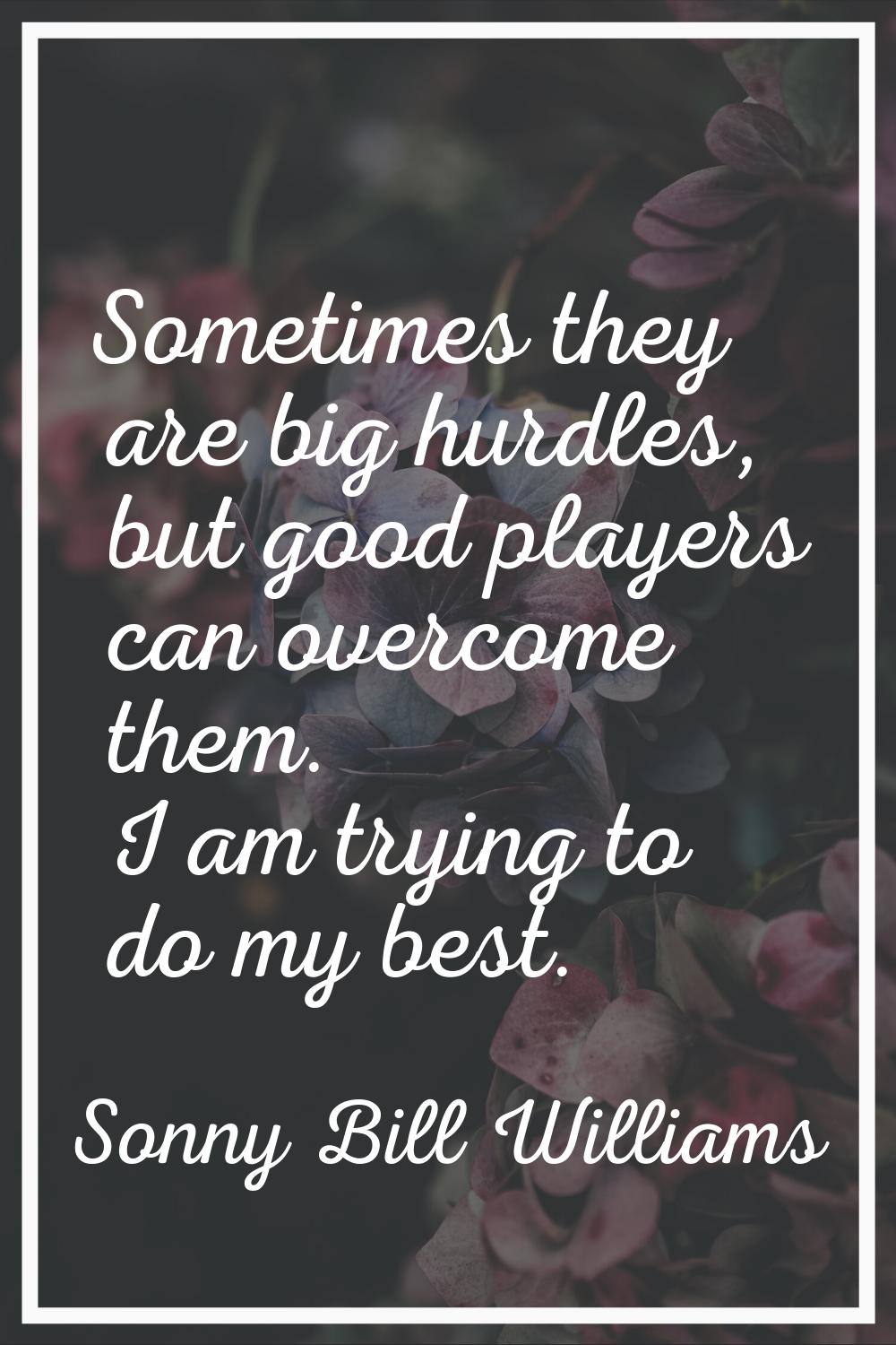 Sometimes they are big hurdles, but good players can overcome them. I am trying to do my best.