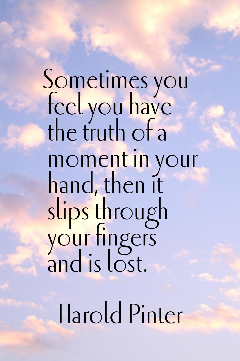 Sometimes you feel you have the truth of a moment in your hand, then it slips through your fingers 