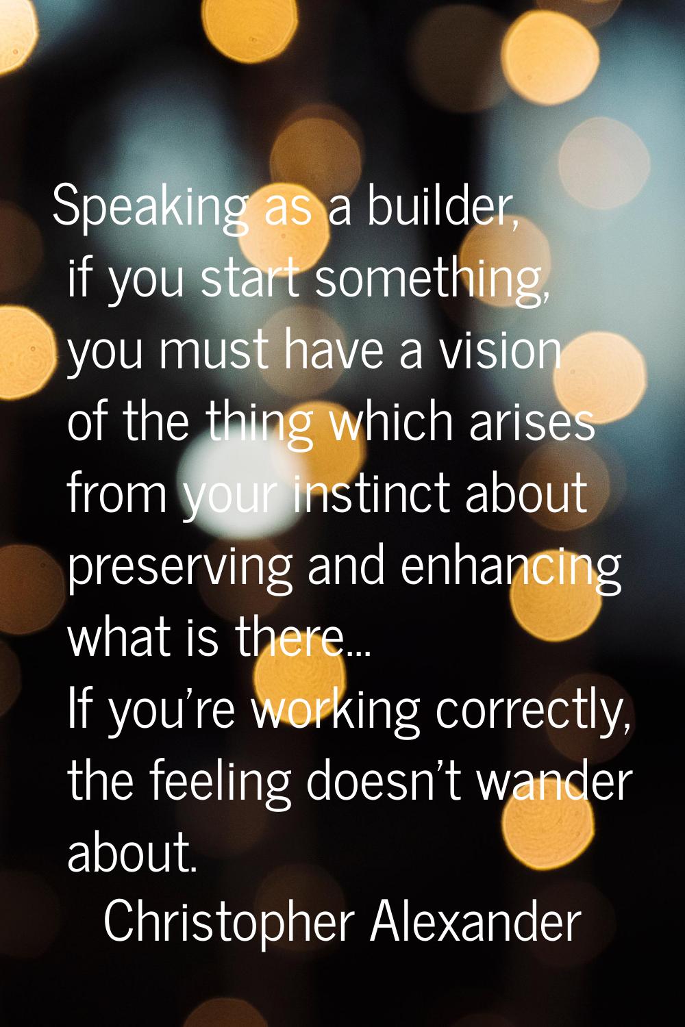 Speaking as a builder, if you start something, you must have a vision of the thing which arises fro