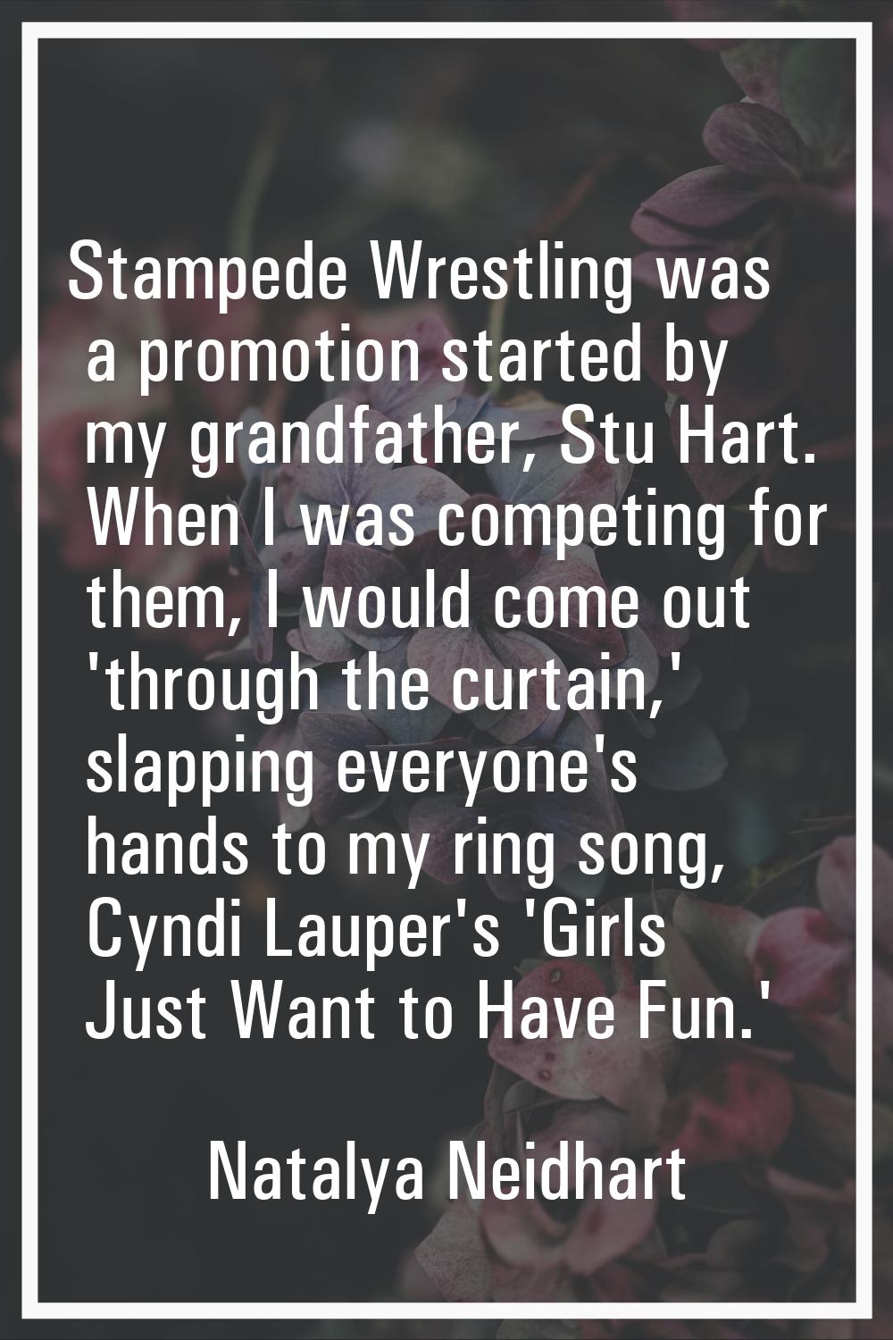 Stampede Wrestling was a promotion started by my grandfather, Stu Hart. When I was competing for th