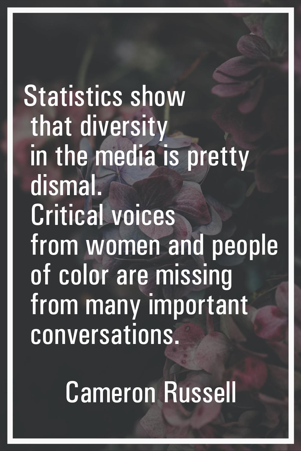 Statistics show that diversity in the media is pretty dismal. Critical voices from women and people