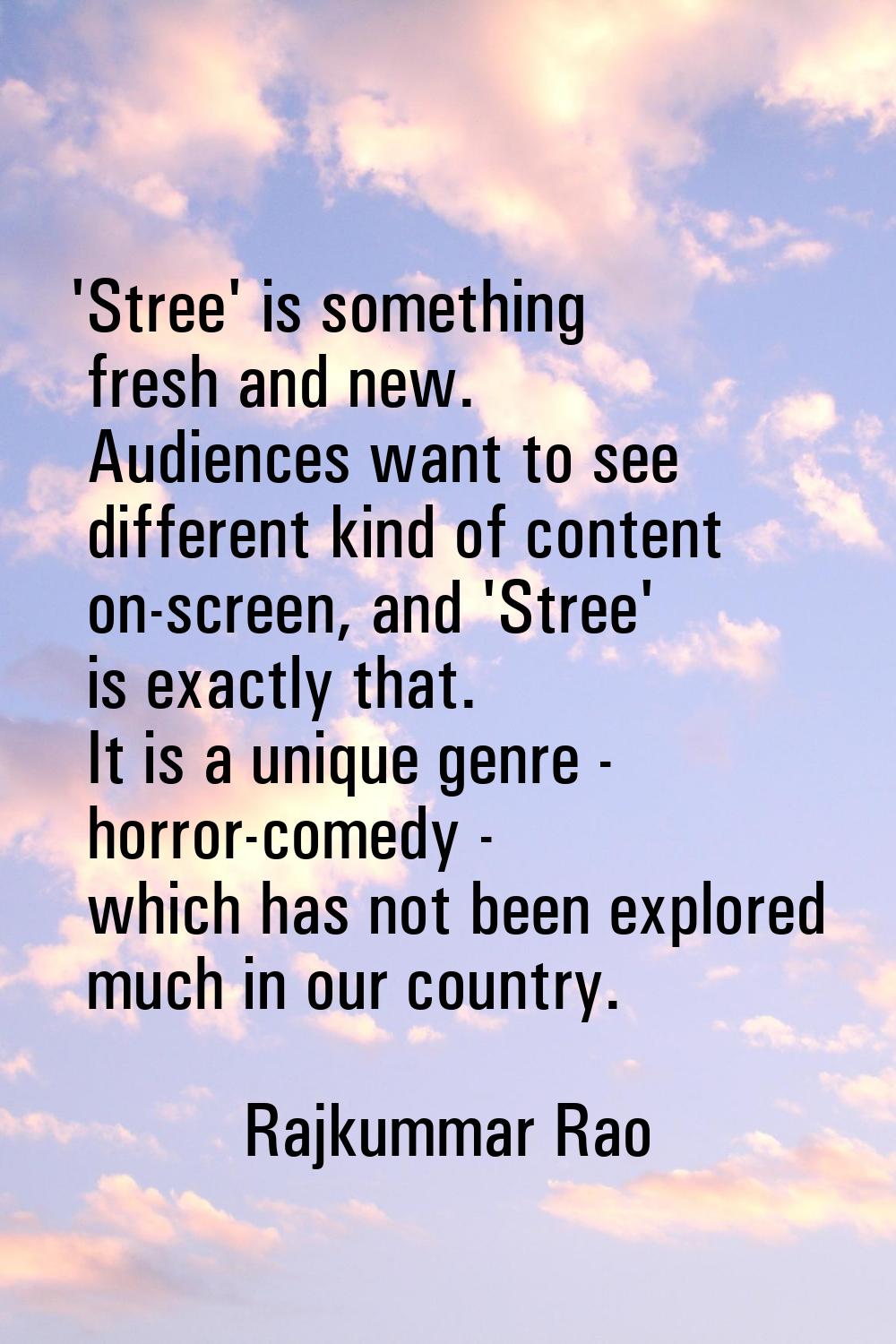 'Stree' is something fresh and new. Audiences want to see different kind of content on-screen, and 
