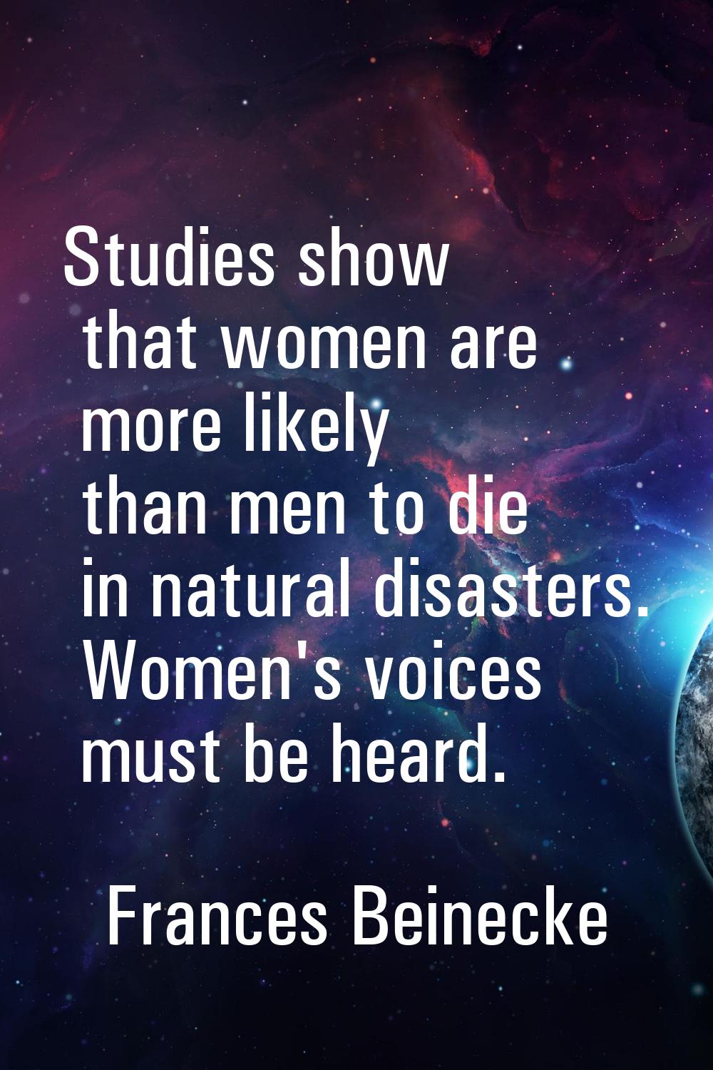 Studies show that women are more likely than men to die in natural disasters. Women's voices must b