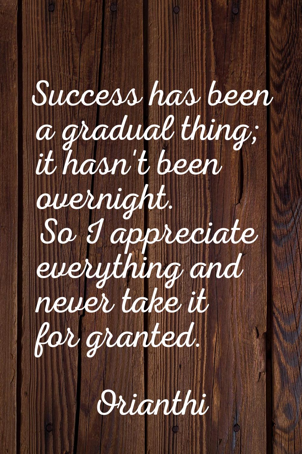 Success has been a gradual thing; it hasn't been overnight. So I appreciate everything and never ta