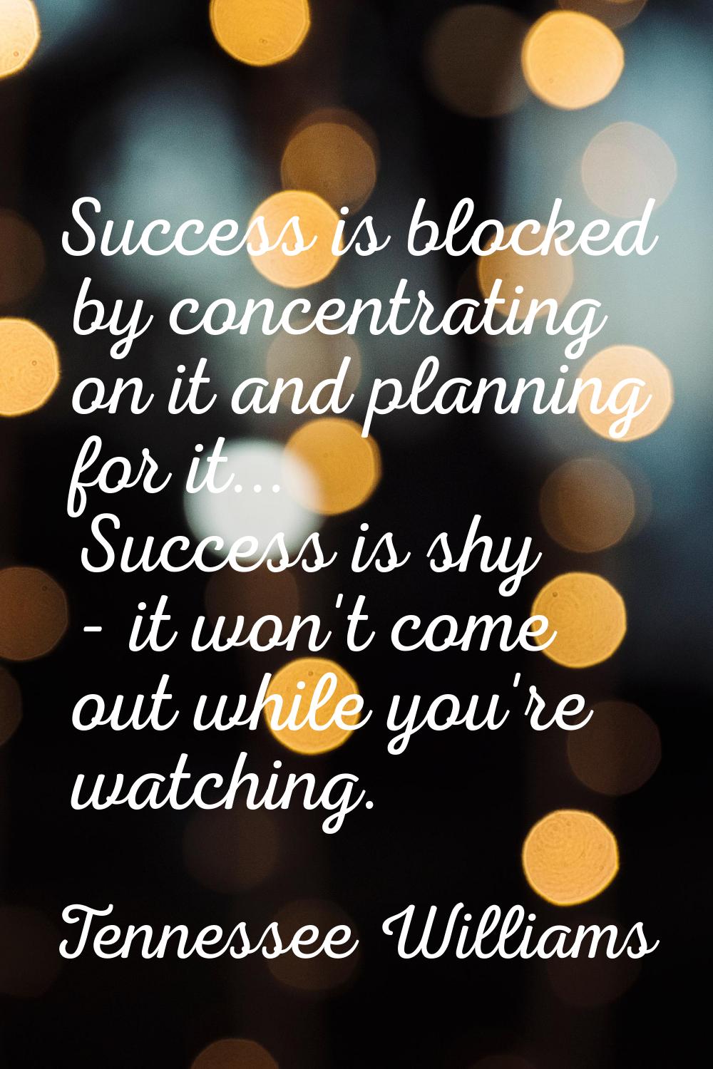 Success is blocked by concentrating on it and planning for it... Success is shy - it won't come out