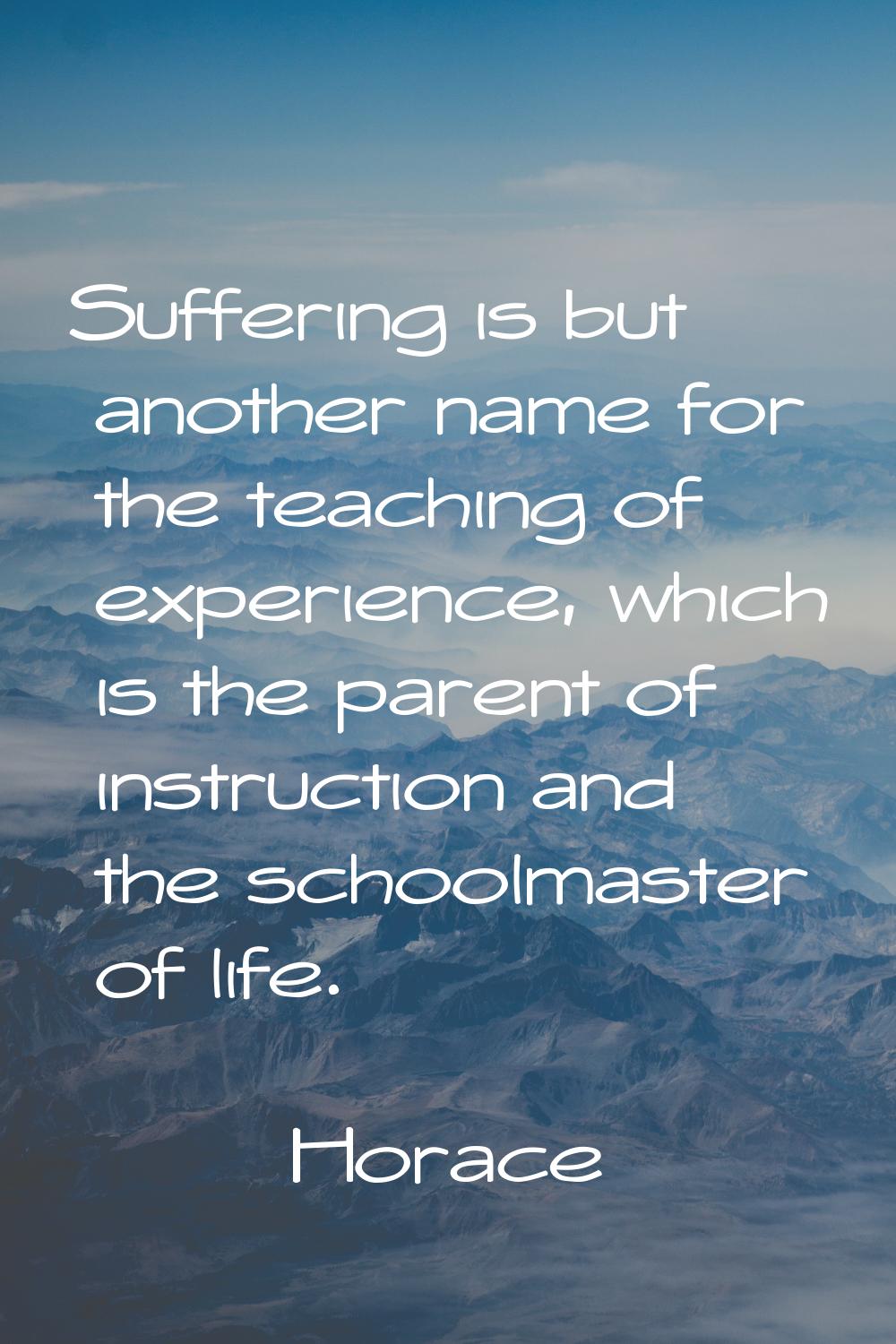 Suffering is but another name for the teaching of experience, which is the parent of instruction an