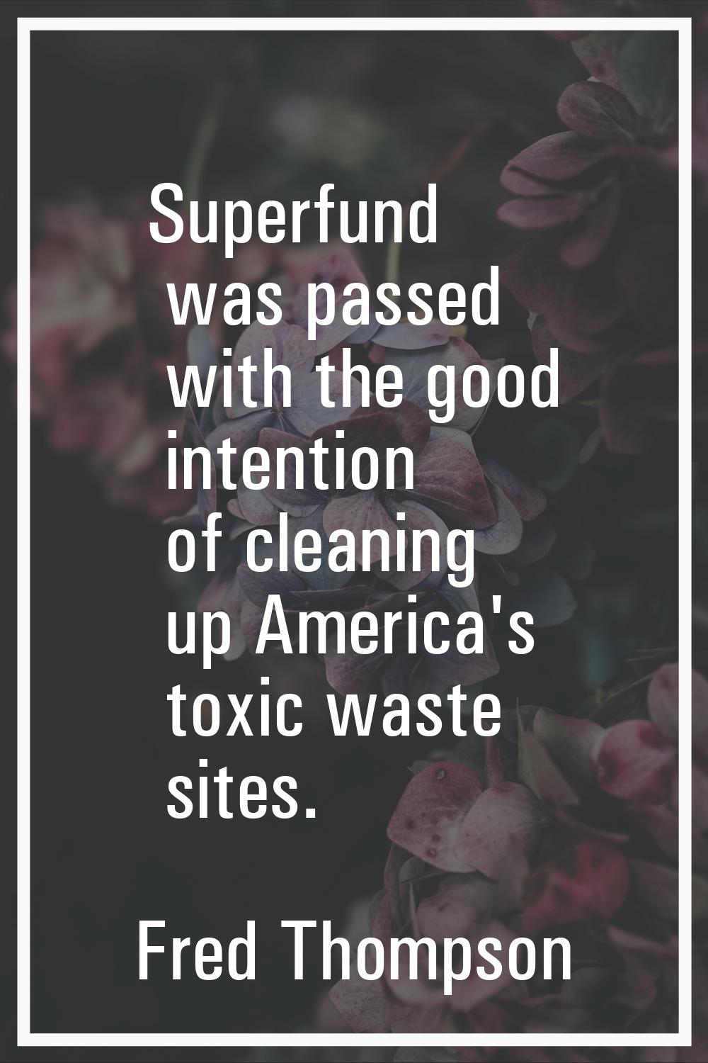 Superfund was passed with the good intention of cleaning up America's toxic waste sites.